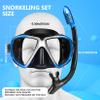 Adult Snorkel Set, Professional Snorkeling Gear Panoramic Anti-Fog Diving Goggles and Dry Snorkel Tempered Glass Scuba Mask for Diving, Snorkeling and Swimming (Blue-Silver Set) view 2