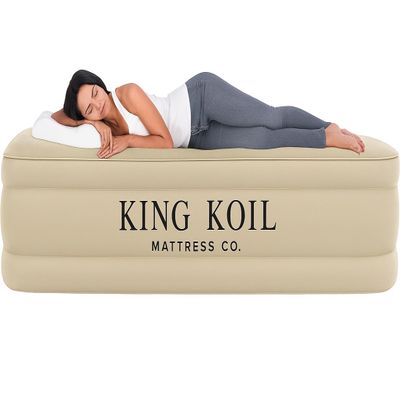 King Koil Luxury California King Air Mattress with Built-in Pump for Home, Camping & Guests - 20 King Size Inflatable Airbed Luxury Double High Adjustable Blow Up Mattress, Durable Waterproof