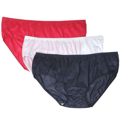 Shadowline Women's Hipster Underwear Hidden Elastic Nylon Panties 3-Pack, Black/Red/White, 6