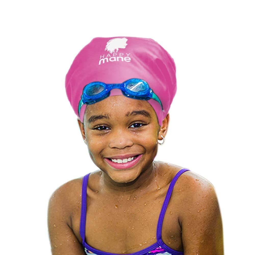 Happy Mane Silicone Swim Cap for Braids and Dreadlocks - Keeps Your Hair Dry While Swimming and Bathing Long Hair, Extensions, and Curly Hair - Large Shower Cap for Women, Men, Kids (Pink, Small)