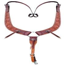 Showman Flower Tooled Leather Pulling Collar w/Conchos & Leather Tassels