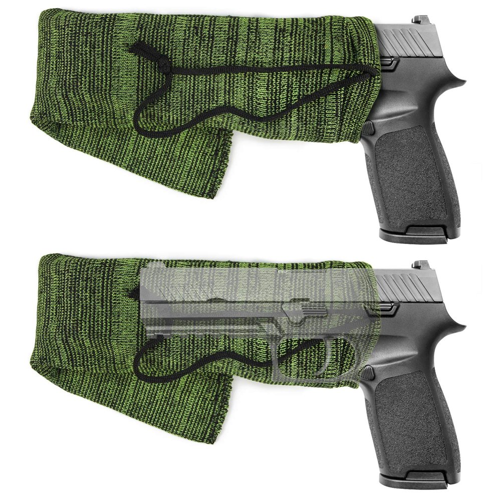 GUGULUZA Extra-Thick Gun Socks for Pistols, Pistol Sock for Handgun, 6 Pack Knit Silicone Treated Handgun Sleeve for Revolver, Drawstring Closure, Anti-Rust (F-Green)