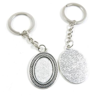 1 PCS Antique Silver Keyrings Keychains Key Ring Chains Tags Clasps Y5JH4 Oval Cabochon Base Blank 25x18mm