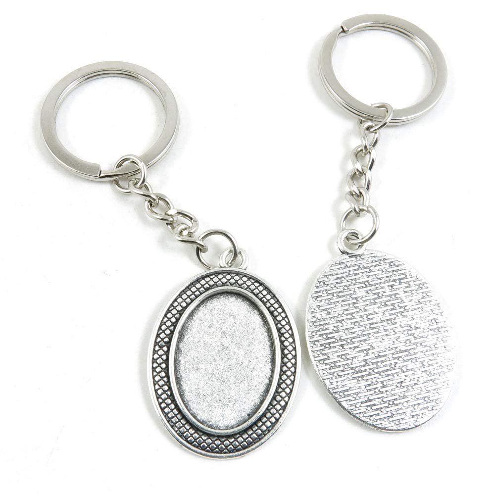 1 PCS Antique Silver Keyrings Keychains Key Ring Chains Tags Clasps Y5JH4 Oval Cabochon Base Blank 25x18mm