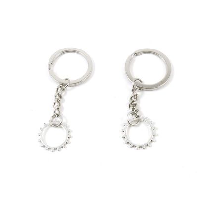 100 PCS Antique Silver Keyrings Keychains Key Ring Chains Tags Clasps N1JS6 Cog Steampunk Gear Gearwheel