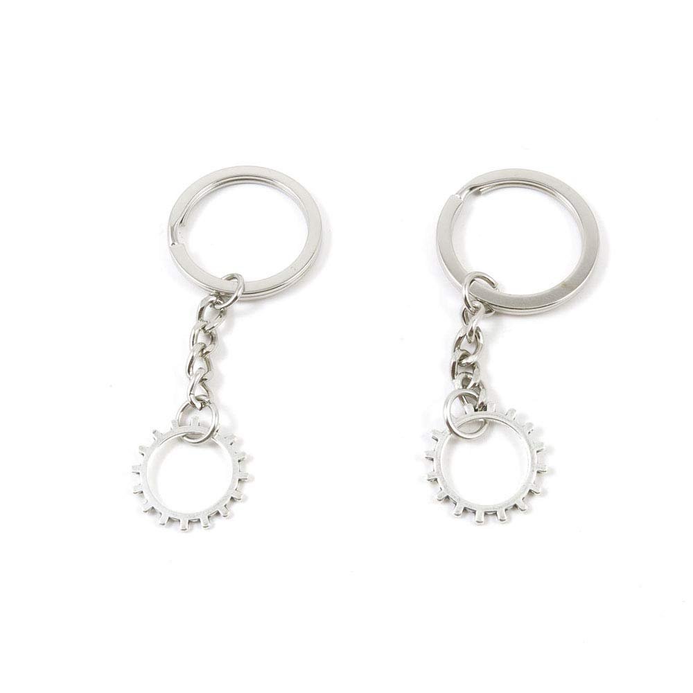 100 PCS Antique Silver Keyrings Keychains Key Ring Chains Tags Clasps N1JS6 Cog Steampunk Gear Gearwheel