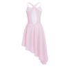 YONGHS Kids Girls Mesh Splice Spaghetti Shoulder Straps Cutout Back Irregular Hem Dance Leotard Dress Modern Dancewear Pink 9-10 view 2
