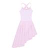 YONGHS Kids Girls Mesh Splice Spaghetti Shoulder Straps Cutout Back Irregular Hem Dance Leotard Dress Modern Dancewear Pink 9-10 view 3