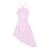 YONGHS Kids Girls Mesh Splice Spaghetti Shoulder Straps Cutout Back Irregular Hem Dance Leotard Dress Modern Dancewear Pink 9-10 view 4