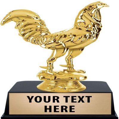 Crown Awards Fighting Rooster Trophies with Custom Engraving, 5" Personalized Fighting Rooster Trophy On Black Base 50 Pack Prime