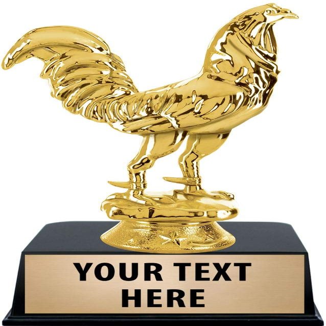 Crown Awards Fighting Rooster Trophies with Custom Engraving, 5" Personalized Fighting Rooster Trophy On Black Base 50 Pack Prime