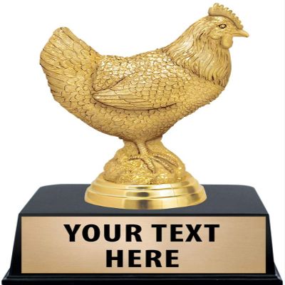 Crown Awards Chicken Trophies with Custom Engraving, 5.5" Personalized Gold Chicken Trophy On Black Base 10 Pack