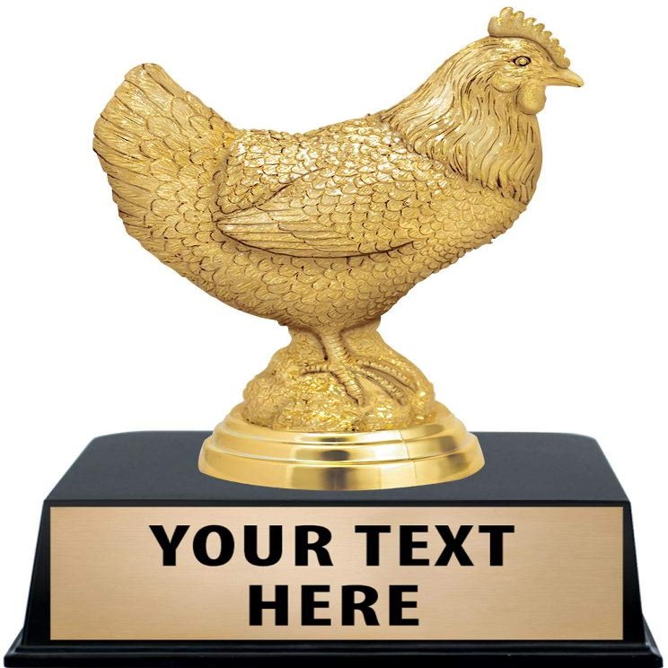 Crown Awards Chicken Trophies with Custom Engraving, 5.5" Personalized Gold Chicken Trophy On Black Base 10 Pack