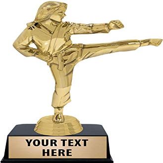 Crown Awards Karate Trophies with Custom Engraving, 6" Personalized Female Karate Kick Trophy On Black Base 50 Pack Prime