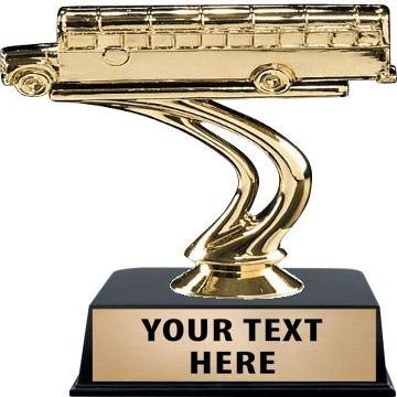 Crown Awards School Bus Trophies with Custom Engraving, 4.75" Personalized Gold School Bus Trophy On Black Base 5 Pack Prime