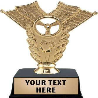 Steering Wheel Trophies with Custom Engraving, 5.5" Personalized Gold Safe Driving Award Trophy On Black Base 10 Pack Prime