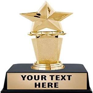 Crown Awards Star Trophies with Custom Engraving, 6" Personalized Gold Megastar Employee Recognition Trophy On Black Base 10 Pack