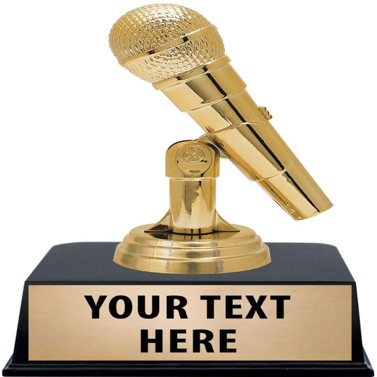 Crown Awards Microphone Trophies with Custom Engraving, 5.5" Personalized Gold Microphone Trophy On Black Base 10 Pack
