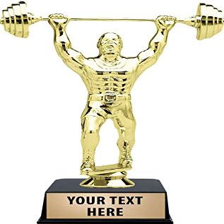 Crown Awards Weightlifting Trophies with Custom Engraving, 6" Personalized Male Barbell Bodybuilder Trophy On Black Base 5 Pack Prime