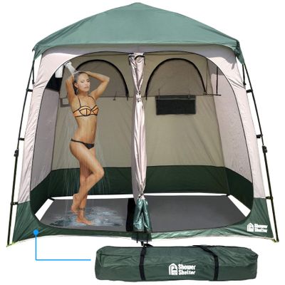 EasyGo Product Shower Shelter Giant Portable Outdoor Pop UP Camping Shower Tent Enclosure Changing Room 2 Rooms Instant Tent 7.5' Tall x 4' Deep x 7.5' Wide, Green