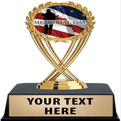 Crown Awards Memorial Day Trophies with Custom Engraving, 6" Personalized Patriotic Memorial Day Trophy On Black Base 50 Pack