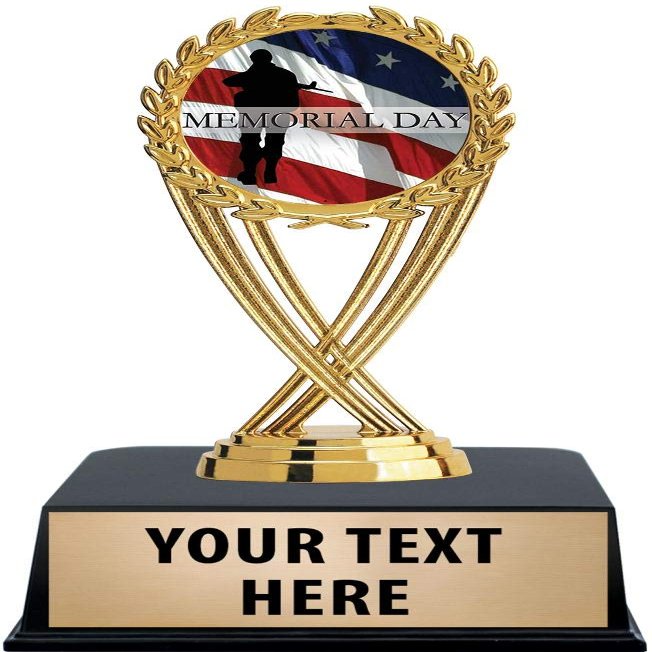 Crown Awards Memorial Day Trophies with Custom Engraving, 6" Personalized Patriotic Memorial Day Trophy On Black Base 50 Pack
