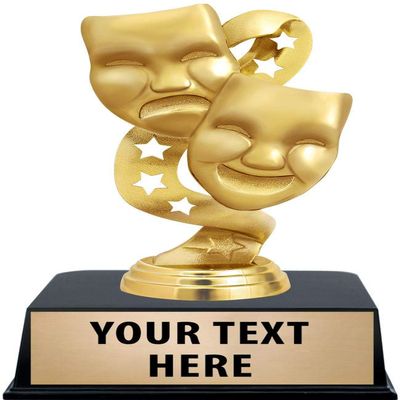 Crown Awards Drama Trophies with Custom Engraving, 6" Personalized Gold Drama Masks Trophy On Black Base 10 Pack