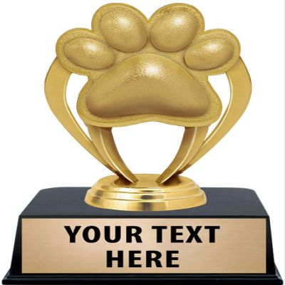 Crown Awards Paw Print Trophies with Custom Engraving, 6" Personalized Gold Paw Print Trophy On Black Base 10 Pack