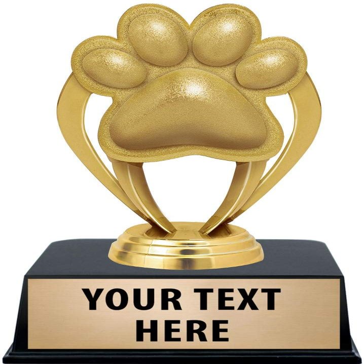 Crown Awards Paw Print Trophies with Custom Engraving, 6" Personalized Gold Paw Print Trophy On Black Base 10 Pack
