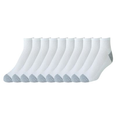 Amazon Essentials Men's 10-Pack Cotton Half Cushioned Ankle Socks, White, Shoe Size: 6-12