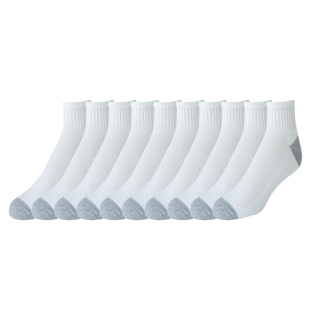 Amazon Essentials Men's 10-Pack Cotton Half Cushioned Ankle Socks, White, Shoe Size: 6-12