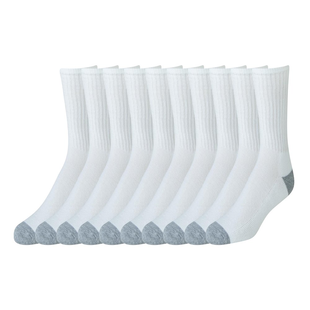 Amazon Essentials Men's Cushioned Moisture Wicking Cotton Crew Socks for Sports, 10 Pairs, White, 13-15