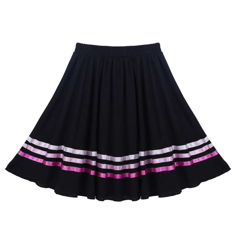 Alvivi Kids Girls Vintage Full Length Circle Long Skirt Liturgical Praise Spirit Lyrical Dance wear Costume Pink Ribbon 8-10
