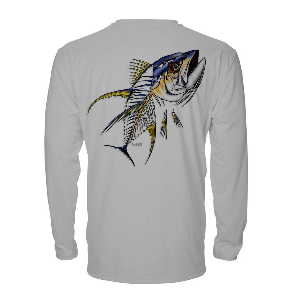 Denali Performance Men's UPF 50+ ProtectUV Long Sleeve T-Shirt - Yellowfin Tuna Design by Marcos Augusto, XL Grey