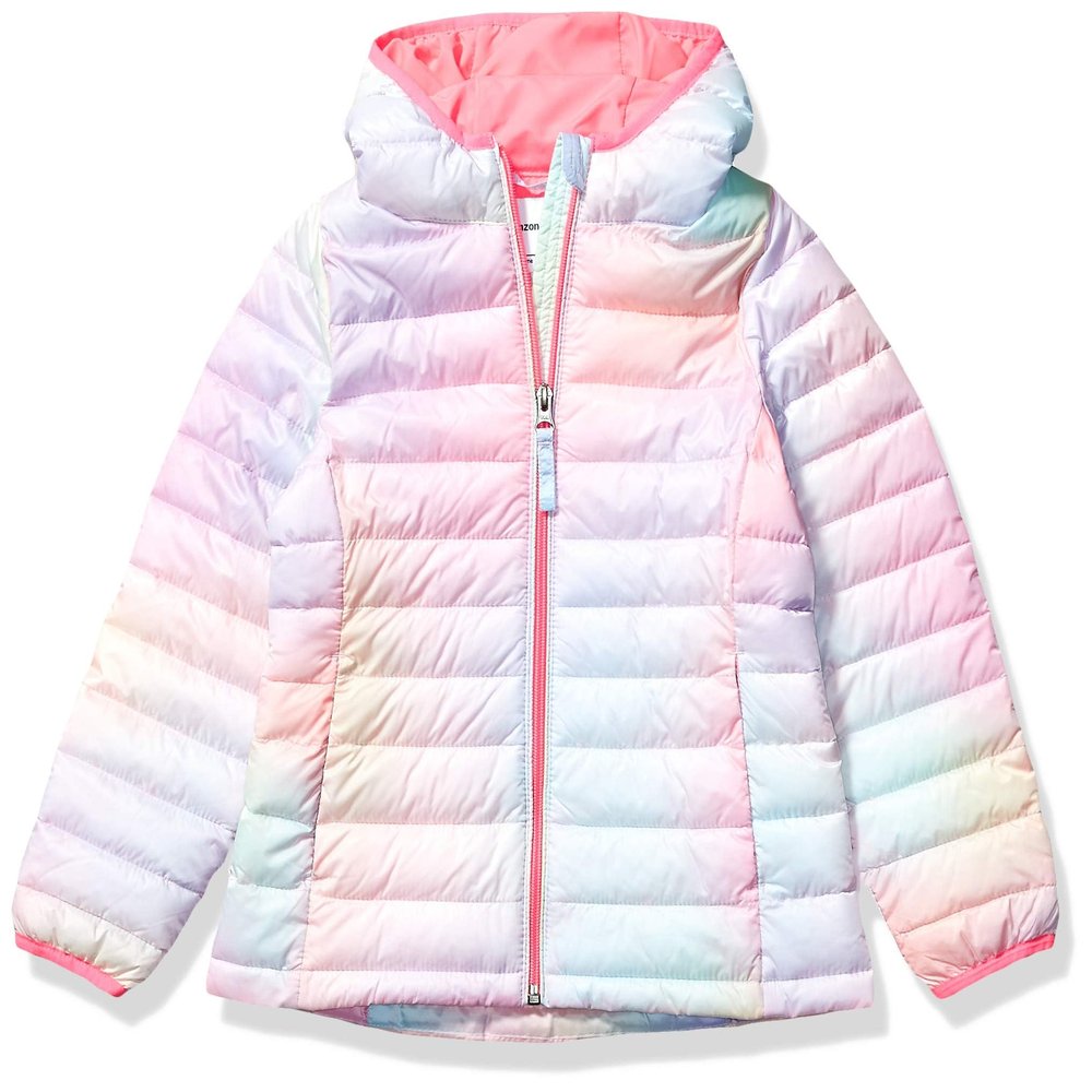 Amazon Essentials Girls' Lightweight Water-Resistant Packable Hooded Puffer Jacket, Pink Ombre, XX-Large