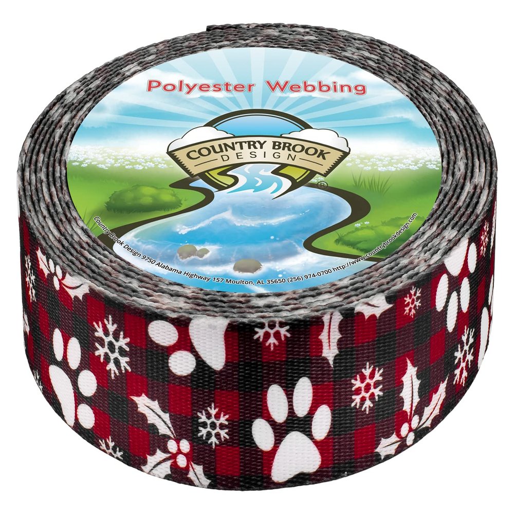 Country Brook Design - Christmas Plaid Polyester Webbing (1 1/2 Inch, 20 Yards)