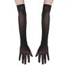 YEAHDOR Women's Ultra-thin Sheer Mesh Golves Transparent Full Finger Opera Evening Party Mittens Elbow Length Black One Size view 1