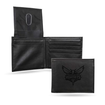 Rico Industries NBA Laser Engraved Billfold Wallet, Charlotte Hornets, Black, 3.5 x 4.25-"