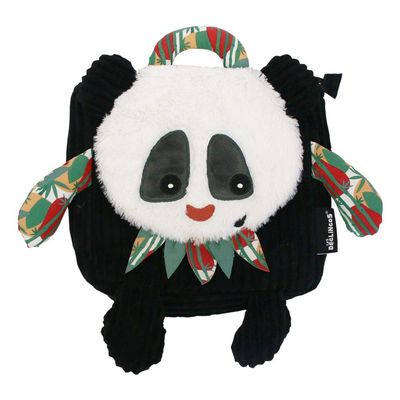 Les Deglingos  Velour Backpack for Children, Rototos le PANDA, Black, Ideal for Nursery, from 12 Months  34 cm