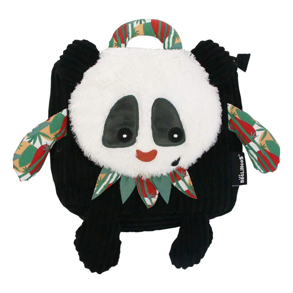 Les Deglingos  Velour Backpack for Children, Rototos le PANDA, Black, Ideal for Nursery, from 12 Months  34 cm