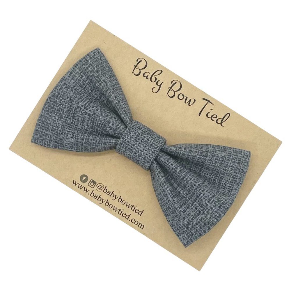 Handmade Pre-Tied Clip on Bow Tie for Baby to Young Boy (Medium, Textured Grey)