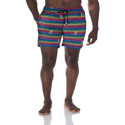 2(X)IST Men's Quick Dry Printed Board Short with Pockets Swimwear, Love Stripe-Rainbow- 97007, Small