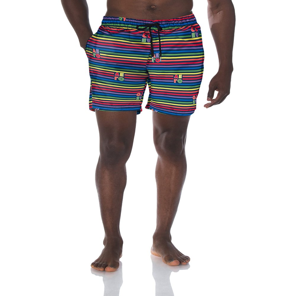 2(X)IST Men's Quick Dry Printed Board Short with Pockets Swimwear, Love Stripe-Rainbow- 97007, Small