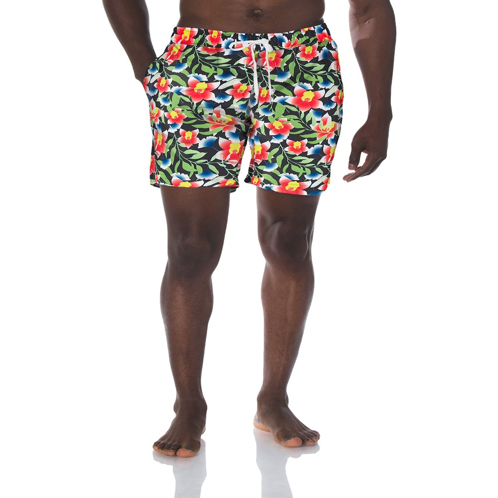 2(x) ist Men's Quick Dry Printed Board Short with Pockets Swimwear, Floral-Neon White- 11308, Small