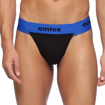 Omtex Rio Back Covered Supporter for Men with Cup Pocket, Ideal for Workout and Sports Quick Dry Moisture Wicking Underwear - Blue - X-Large