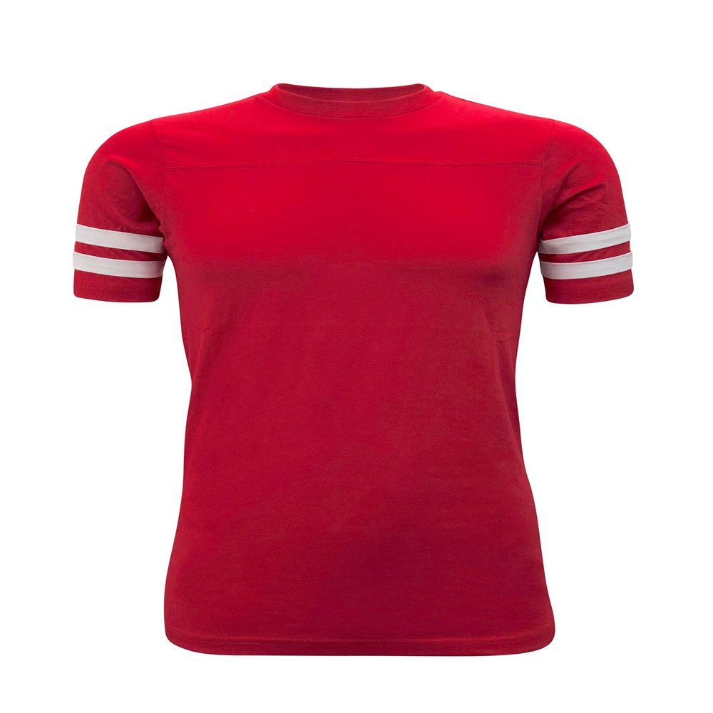 ILTEX Adult & Kids Sportswear Athlete Jersey | Crew Neck and Short Sleeve Stripes T-Shirt | Two Contrast Colors Stripes with Pure Cotton and Polyester (Red, 6 Month)