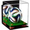 Better Display Cases Acrylic Mini - Miniature (not Full Size) Soccer Ball Display Case with Mirror Case, Orange Risers, Wall Mount and Turf Base (B03/A015) view 1