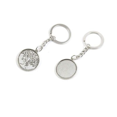 1 PCS Antique Silver Keyrings Keychains Key Ring Chains Tags Clasps Z7JD7 Round Cabochon Base Blank