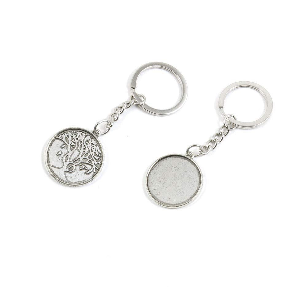 1 PCS Antique Silver Keyrings Keychains Key Ring Chains Tags Clasps Z7JD7 Round Cabochon Base Blank