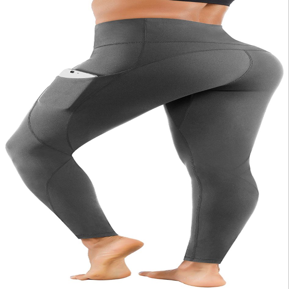 Lingswallow High Waist Yoga Pants - Yoga Pants with Pockets Tummy Control, 4 Ways Stretch Workout Running Yoga Leggings (Grey, X-Large)